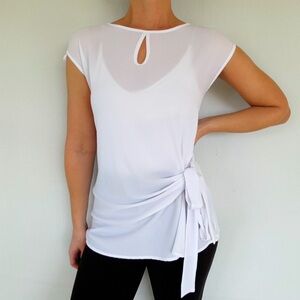 RAIN white keyhole neckline semi-sheer tie side sleeveless blouse size XL
